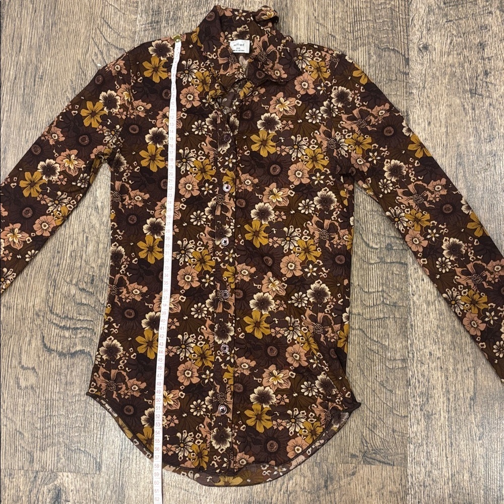 Wilfred Brown and Yellow Floral Button Down Shirt Size 2XS Arititzia - Picture 7 of 10